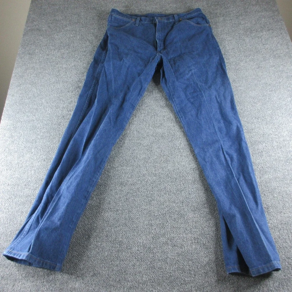 Wrangler Jeans Mens 36x34 Blue Cowboy Cut Straight Medium Wash Workwear 13MWZPW